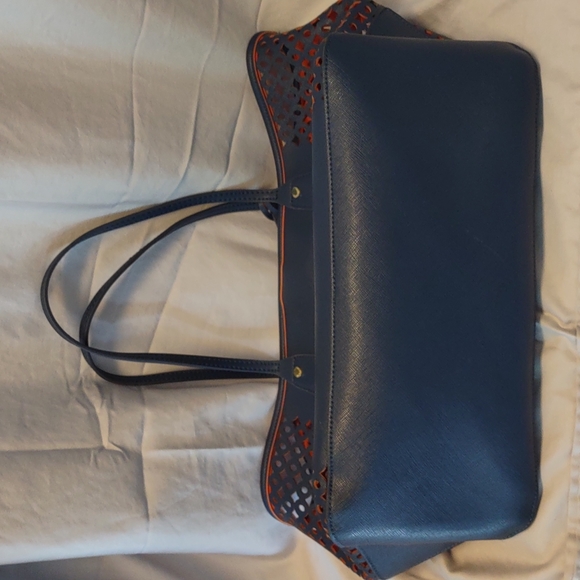 Big Buddha Navy/Orange Perforated Vegan Leather Tote - Picture 10 of 16